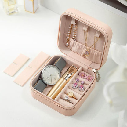 Travel Jewelry Organizer Box Portable Leather Storage Ornaments Ring Earrings - Green (10x10x5cm)