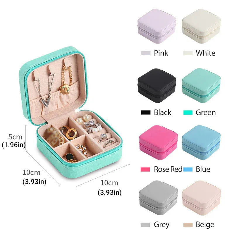 Travel Jewelry Organizer Box Portable Leather Storage Ornaments Ring Earrings - White (10x10x5cm)