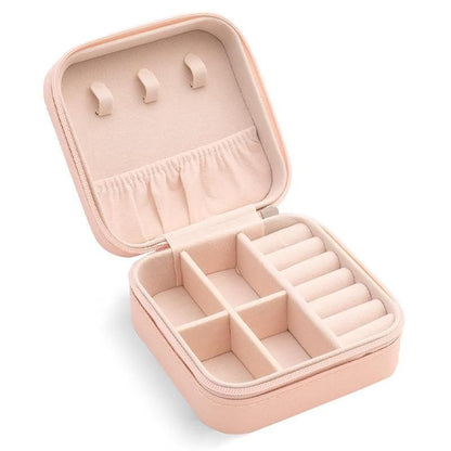 Travel Jewelry Organizer Box Portable Leather Storage Ornaments Ring Earrings - White (10x10x5cm)