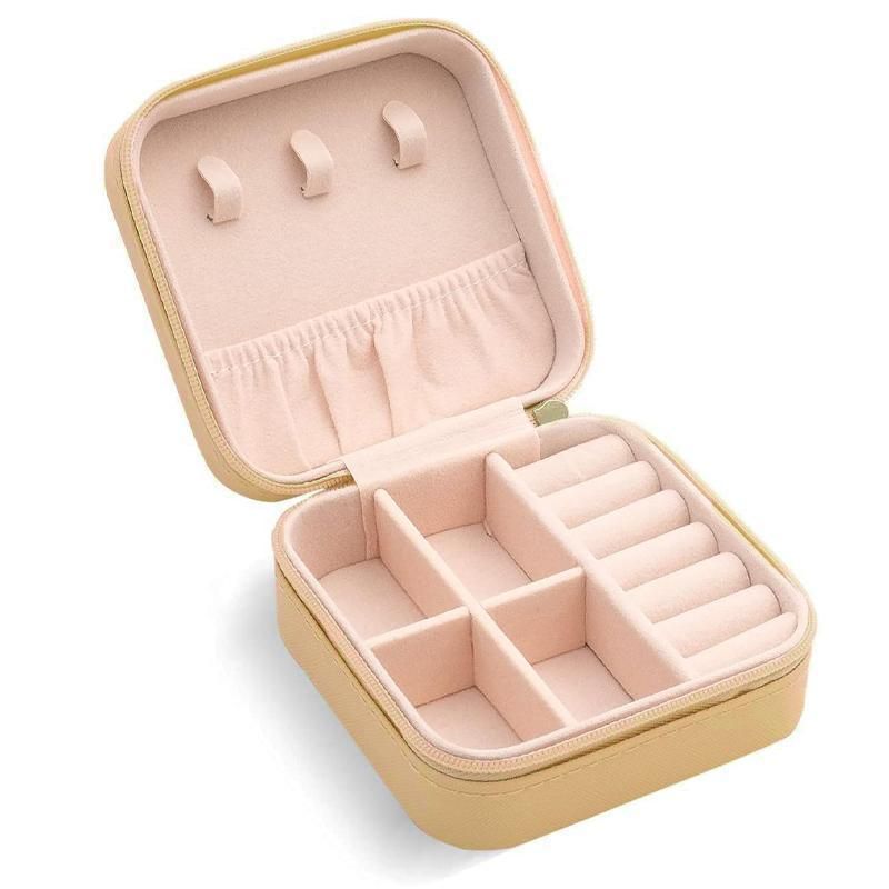 Travel Jewelry Organizer Box Portable Leather Storage Ornaments Ring Earrings - White (10x10x5cm)