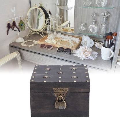 Treasure Props Storage Box with Password Lock Retro Wooden Storage Box for Home Living Room