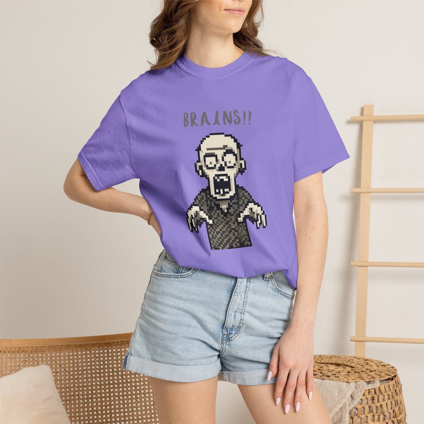 Pixel Zombie 'BRAINS!!' T-Shirt  By Aprasi
