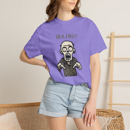 Pixel Zombie 'BRAINS!!' T-Shirt  By Aprasi