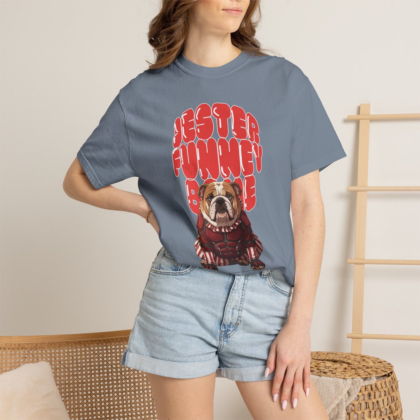 MissChiff Tees Bulldog Jester Graphic T-Shirt | Funny Bone Retro Dog Tee  Unisex Comfort Colors