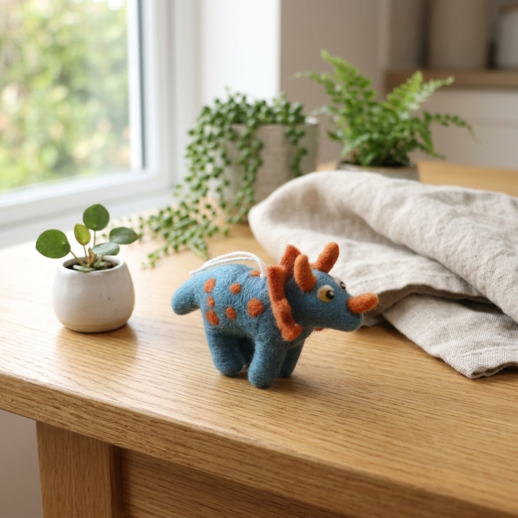Handmade Wool Felt Triceratops Ornament
