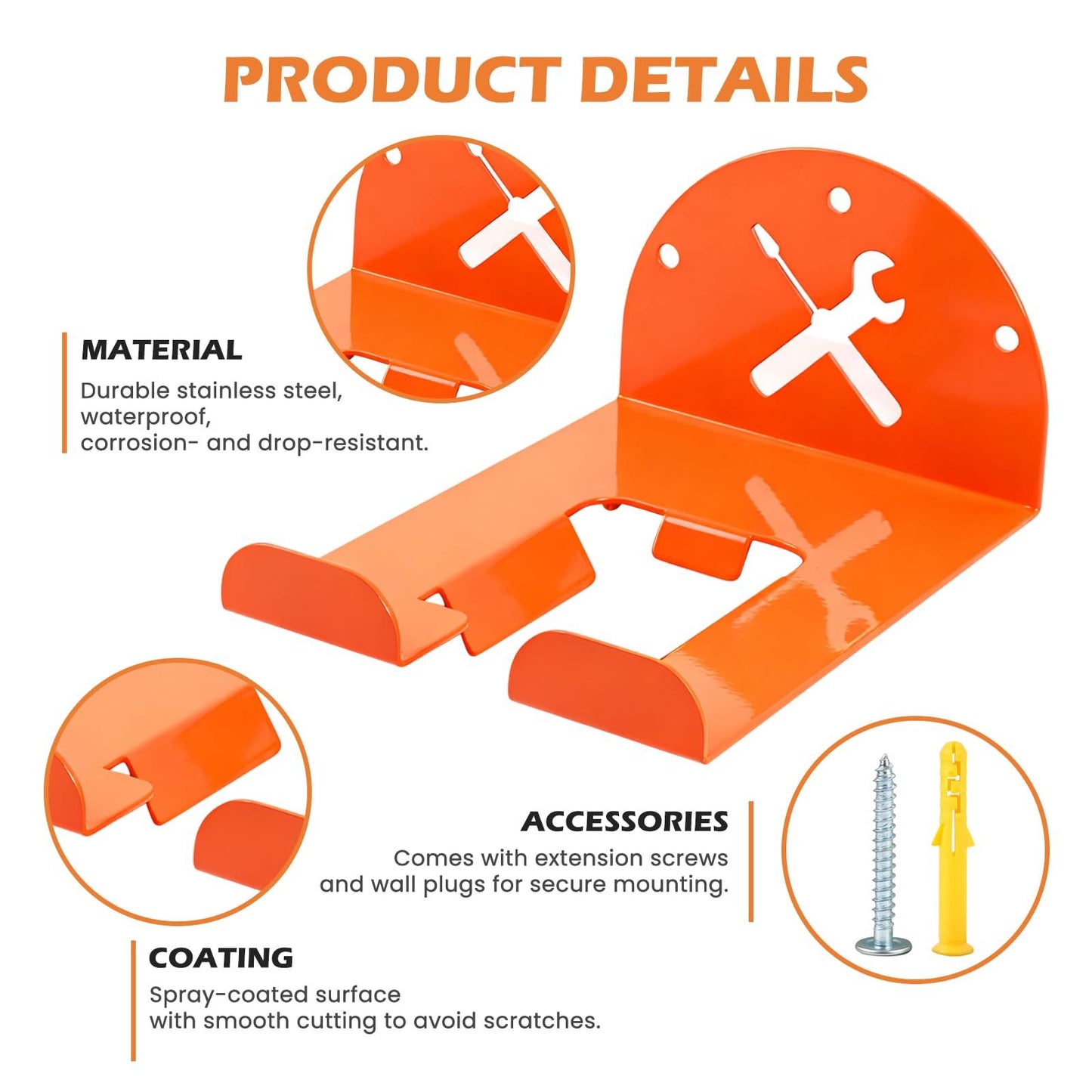 Trimmer Rack Wall Mount - Heavy Duty Wall Hanger for Grass Trimmer Garden Tools Chainsaw Hedge Trimmer 1 Pack Orange（D model）