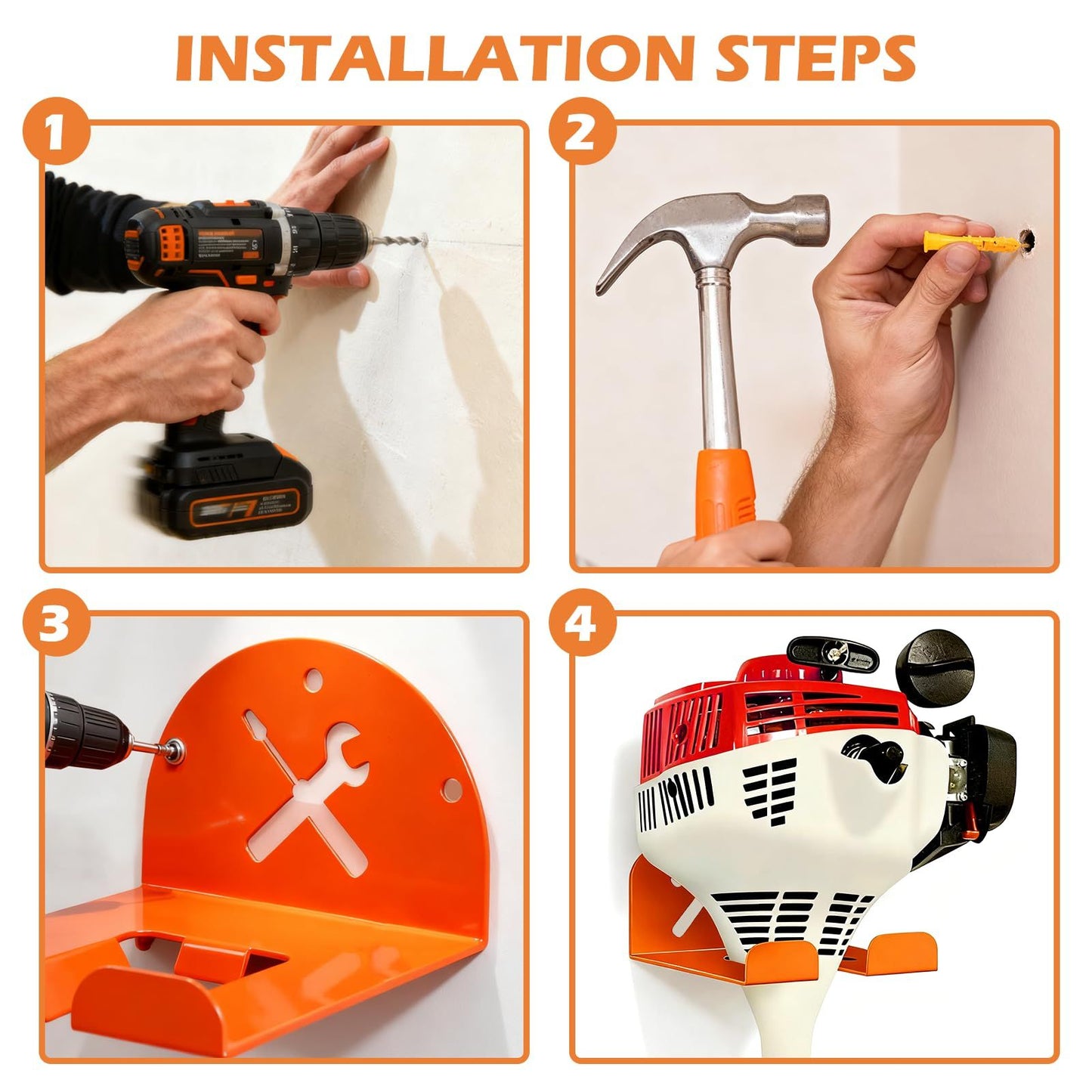 Trimmer Rack Wall Mount - Heavy Duty Wall Hanger for Grass Trimmer Garden Tools Chainsaw Hedge Trimmer 1 Pack Orange（D model）