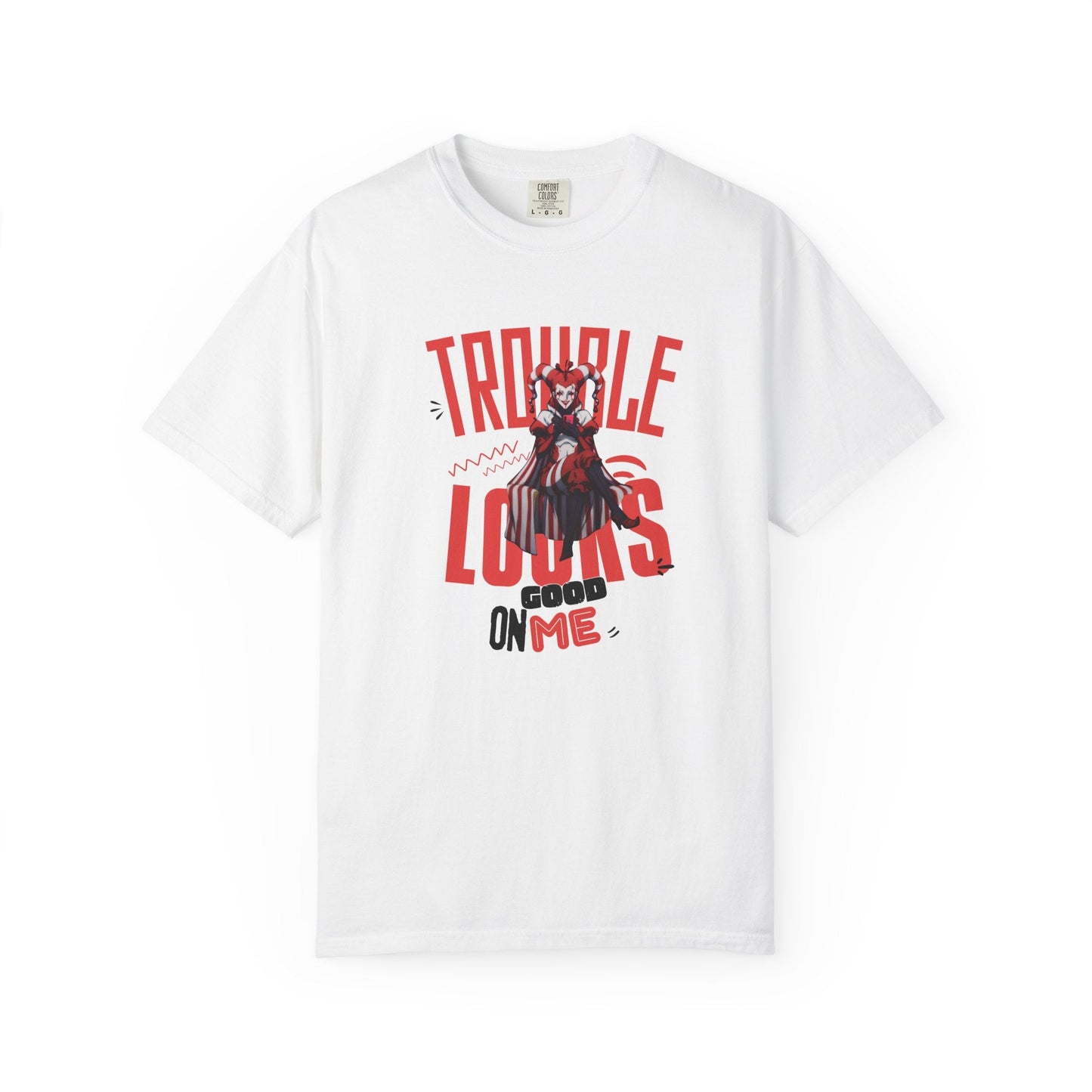 Trouble Looks Good On Me Graphic Tee  Miss Chiff Jester Anime Villain Design  Comfort Colors Unisex