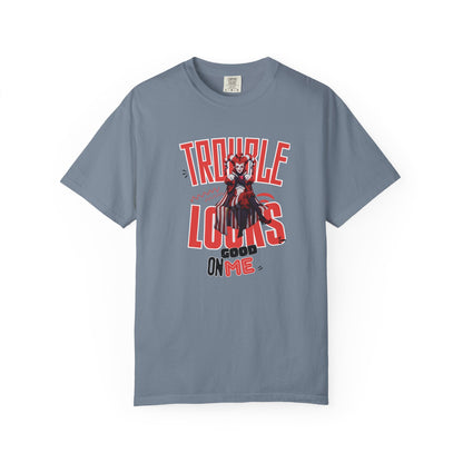 Trouble Looks Good On Me Graphic Tee  Miss Chiff Jester Anime Villain Design  Comfort Colors Unisex