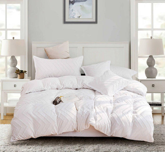 White super king duvet cover set with tufted wave jacquard pattern, bed set