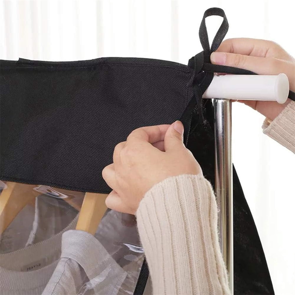 Tutuviw Black Clothing Rack Covers, Hanging Garment Bag Organizer Storage Cover Closet Storage Bottom Enclosed Garment Rack Cover Dustproof Protector