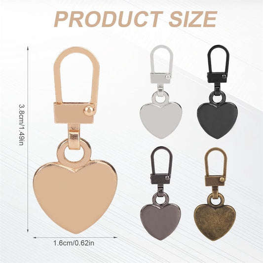 Heart zipper pull kit with metal tabs and rings, showing multiple heart colors