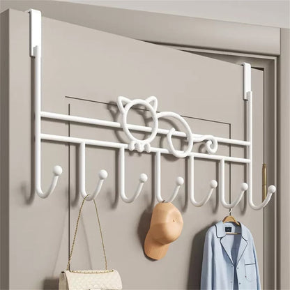 Tutuviw Over the Door Hook,Cat Design Wall Hooks Over Door Hook with 7 Hooks for Back of Bedroom Bathroom Door Punch-Free Coat Rack Organizer Clothes Key Holder Towel Door Coat Hanger,Black White