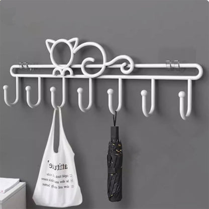 Tutuviw Over the Door Hook,Cat Design Wall Hooks Over Door Hook with 7 Hooks for Back of Bedroom Bathroom Door Punch-Free Coat Rack Organizer Clothes Key Holder Towel Door Coat Hanger,Black White