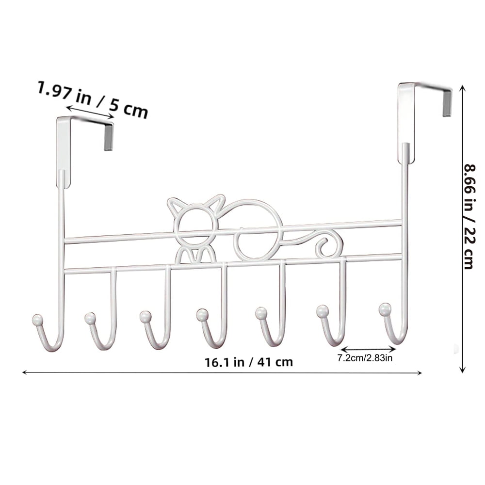 Tutuviw Over the Door Hook,Cat Design Wall Hooks Over Door Hook with 7 Hooks for Back of Bedroom Bathroom Door Punch-Free Coat Rack Organizer Clothes Key Holder Towel Door Coat Hanger,Black White