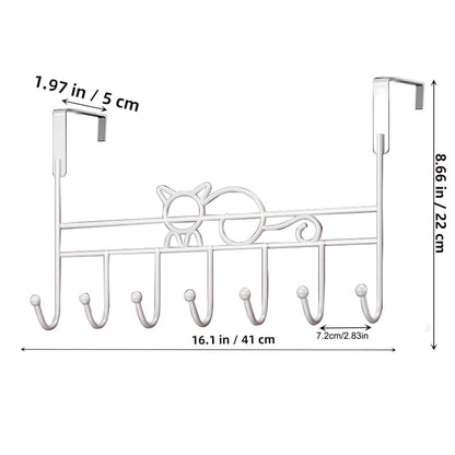 Tutuviw Over the Door Hook,Cat Design Wall Hooks Over Door Hook with 7 Hooks for Back of Bedroom Bathroom Door Punch-Free Coat Rack Organizer Clothes Key Holder Towel Door Coat Hanger,Black White