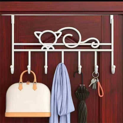 Tutuviw Over the Door Hook,Cat Design Wall Hooks Over Door Hook with 7 Hooks for Back of Bedroom Bathroom Door Punch-Free Coat Rack Organizer Clothes Key Holder Towel Door Coat Hanger,Black White