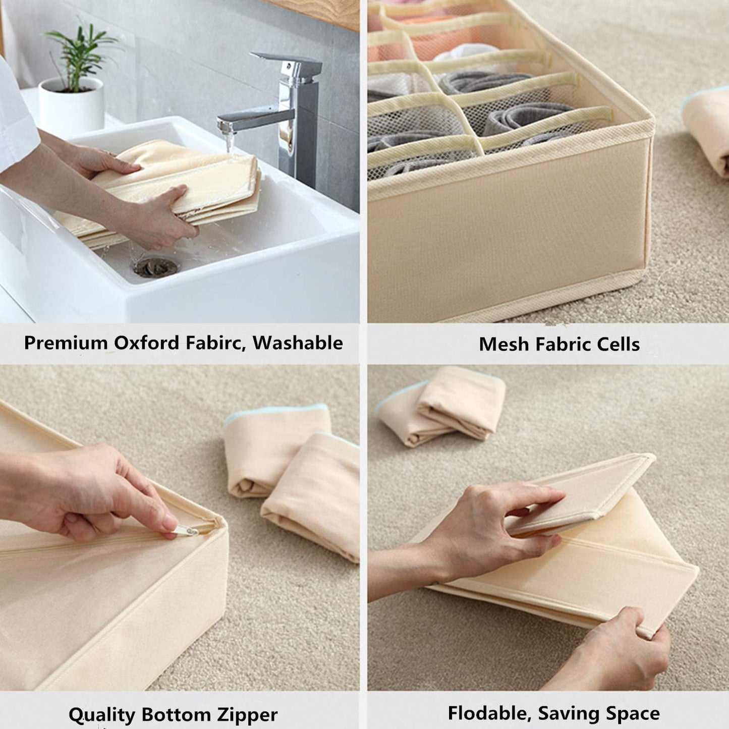 Tutuviw Wardrobe Clothes Organizer for Jeans, Upgraded Drawer Organizers for Clothing with Handle Foldable, Drawer Organizers Clothes(Gray,1PCS-M) 1PCS-24 Cell Beige