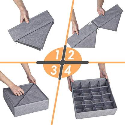 Tutuviw Wardrobe Clothes Organizer for Jeans, Upgraded Drawer Organizers for Clothing with Handle Foldable, Drawer Organizers Clothes(Gray,1PCS-M) 1PCS-24 Cell Gray