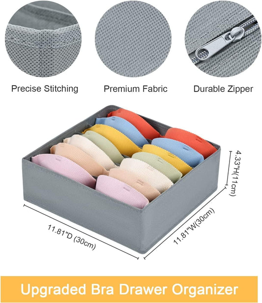 Gray fabric drawer organizer with stitched panels and durable zipper closure