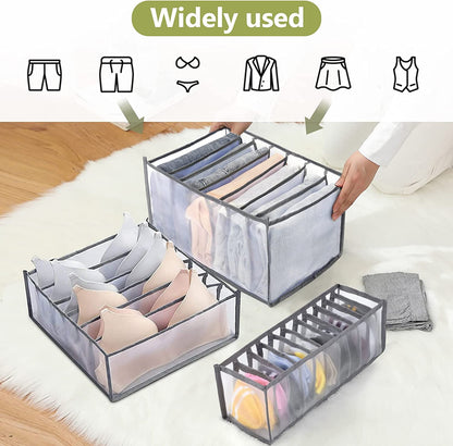 Tutuviw Wardrobe Clothes Organizer for Jeans, Upgraded Drawer Organizers for Clothing with Handle Foldable, Drawer Organizers Clothes(Gray,1PCS-M) 1PCS-7 Cell(L)