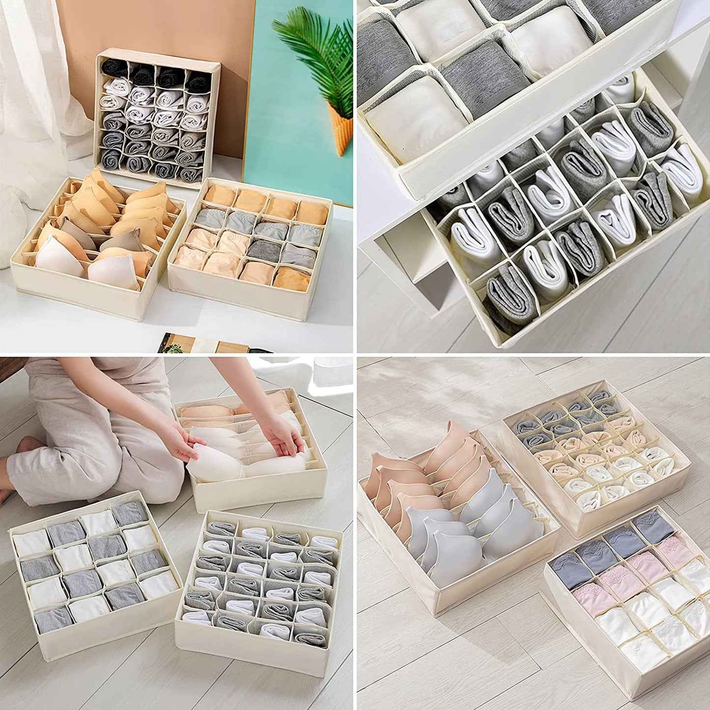 Tutuviw Wardrobe Clothes Organizer for Jeans, Upgraded Drawer Organizers for Clothing with Handle Foldable, Drawer Organizers Clothes(Gray,1PCS-M) 2PCS-7 Cell+24 Cell Gray