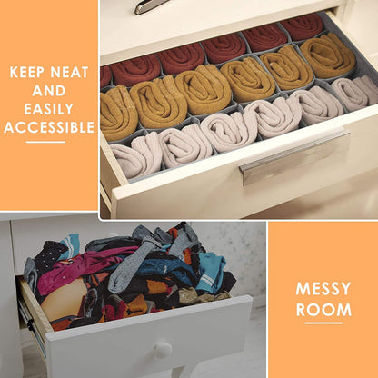 Tutuviw Wardrobe Clothes Organizer for Jeans, Upgraded Drawer Organizers for Clothing with Handle Foldable, Drawer Organizers Clothes(Gray,1PCS-M) 2PCS-7 Cell+24 Cell Gray