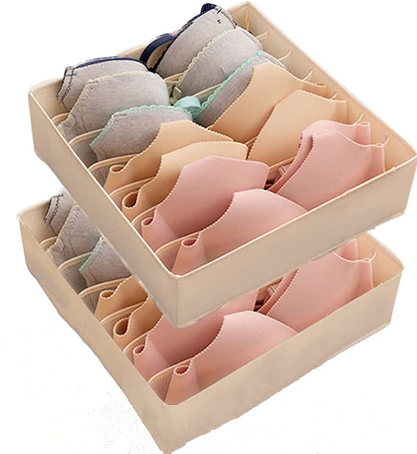 Tutuviw Wardrobe Clothes Organizer for Jeans, Upgraded Drawer Organizers for Clothing with Handle Foldable, Drawer Organizers Clothes(Gray,1PCS-M) 2PCS-7 Cell Beige