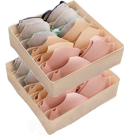 Tutuviw Wardrobe Clothes Organizer for Jeans, Upgraded Drawer Organizers for Clothing with Handle Foldable, Drawer Organizers Clothes(Gray,1PCS-M) 2PCS-7 Cell Beige