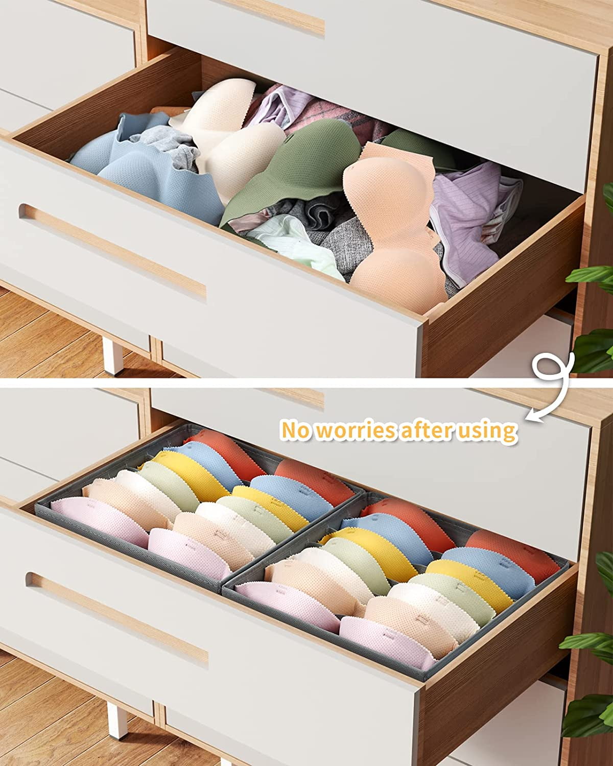 Tutuviw Wardrobe Clothes Organizer for Jeans, Upgraded Drawer Organizers for Clothing with Handle Foldable, Drawer Organizers Clothes(Gray,1PCS-M) 2PCS-7 Cell Beige