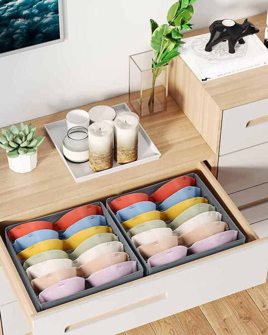 Gray foldable drawer organizer with 7 compartments for bras and underwear