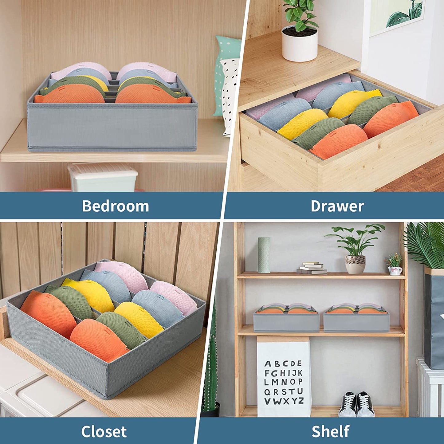 Tutuviw Wardrobe Clothes Organizer for Jeans, Upgraded Drawer Organizers for Clothing with Handle Foldable, Drawer Organizers Clothes(Gray,1PCS-M) 2PCS-7 Cell Gray