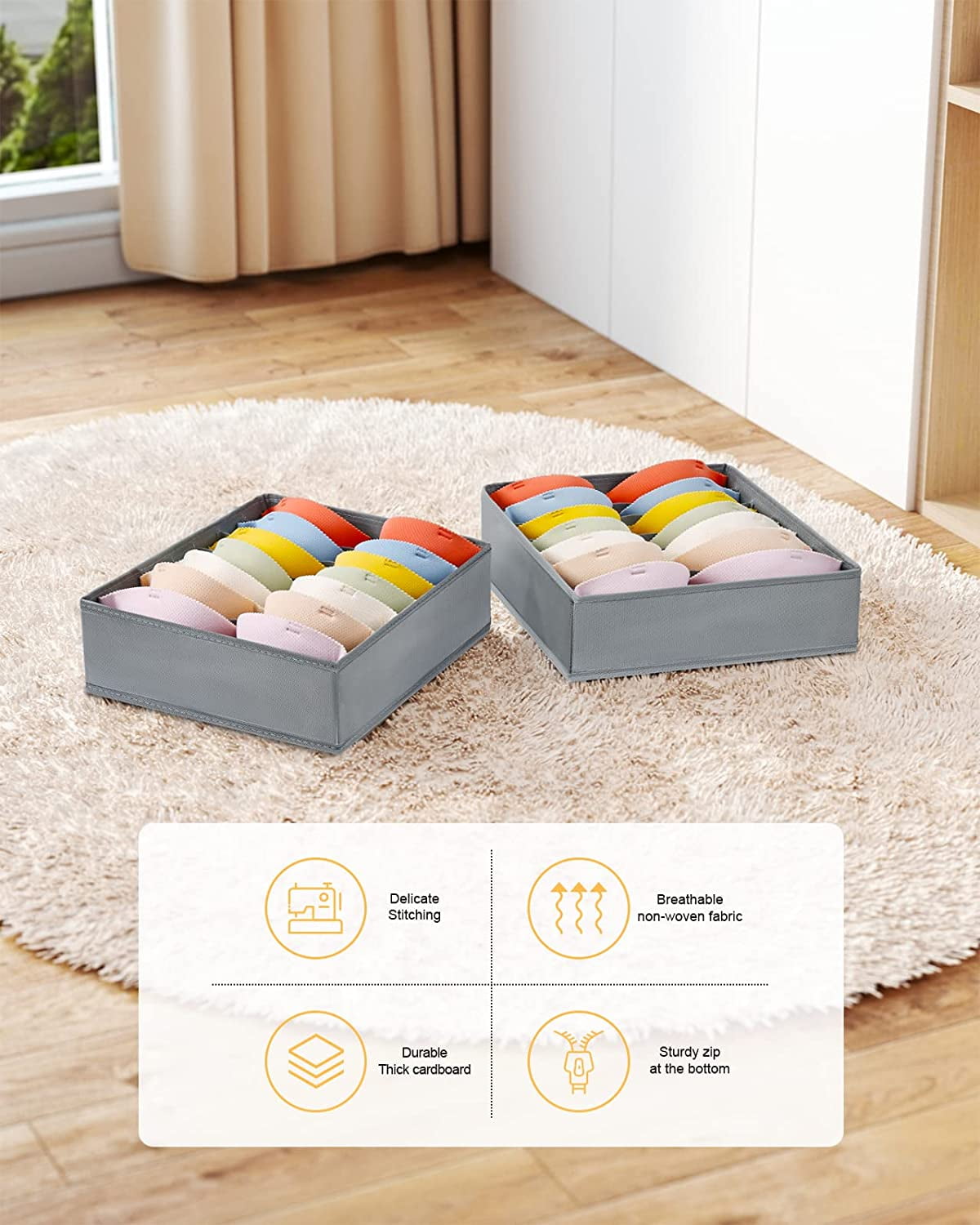 Tutuviw Wardrobe Clothes Organizer for Jeans, Upgraded Drawer Organizers for Clothing with Handle Foldable, Drawer Organizers Clothes(Gray,1PCS-M) 2PCS-7 Cell Gray