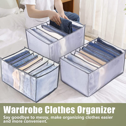 Tutuviw Wardrobe Clothes Organizer for Jeans, Upgraded Drawer Organizers for Clothing with Handle Foldable, Drawer Organizers Clothes(Gray,1PCS-M) 2PCS-7 Cell(L+ M)
