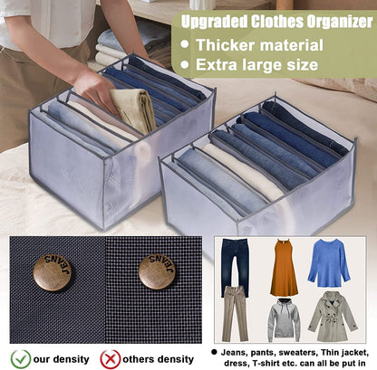 Tutuviw Wardrobe Clothes Organizer for Jeans, Upgraded Drawer Organizers for Clothing with Handle Foldable, Drawer Organizers Clothes(Gray,1PCS-M) 2PCS-7 Cell(L+ M)