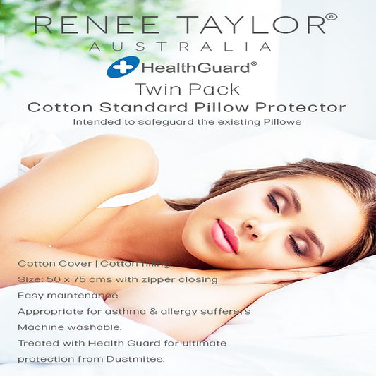 All-cotton standard pillow protector in cream, with zipper closure
