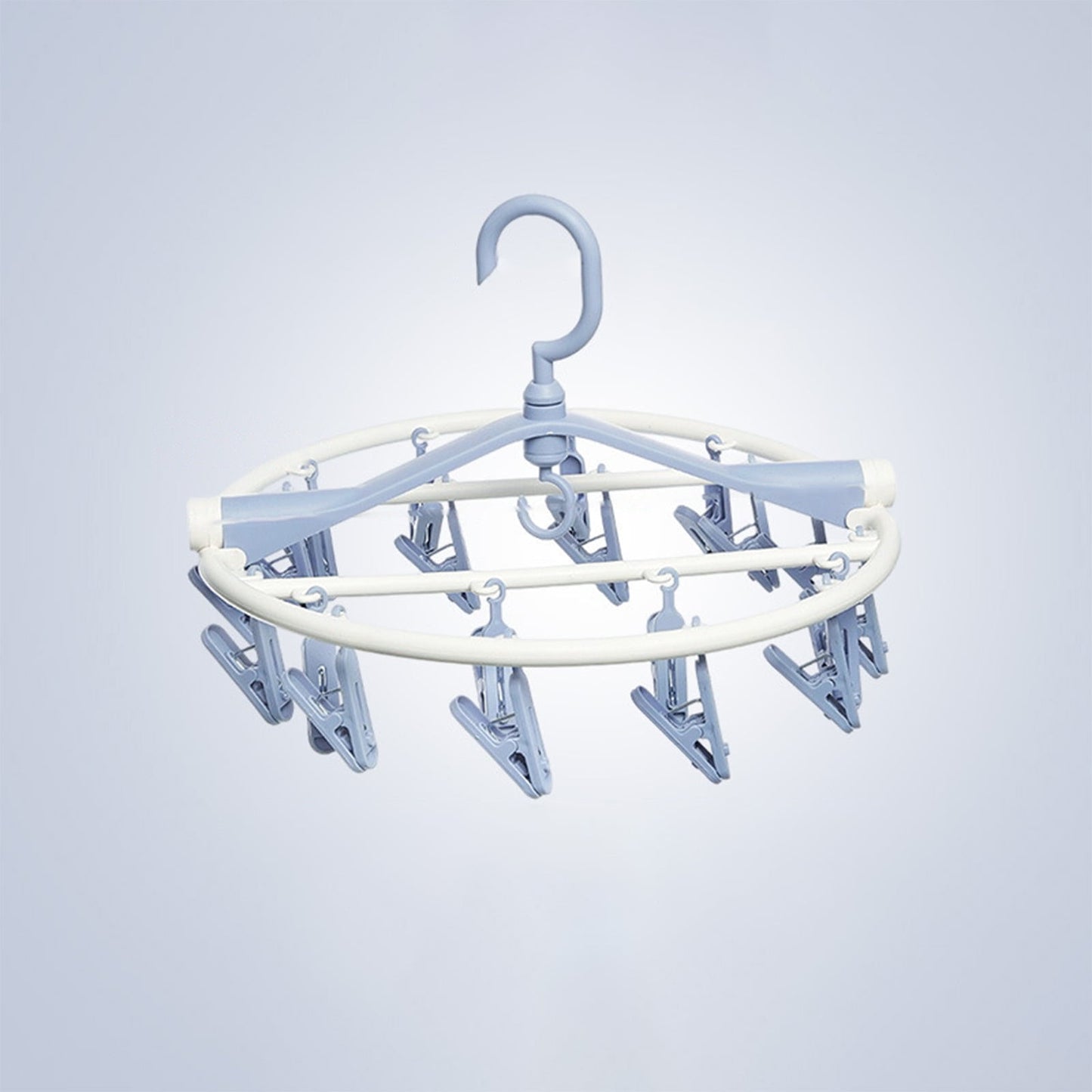 Tyidzon Drying Rack Clothing Hanging Clothes Drying Rack with 20 Clips, Heavy Duty Round Clothes Hangers Clothes Rack for Drying Towel, Sock, Hat, Scarf Blue