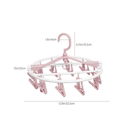 Tyidzon Drying Rack Clothing Hanging Clothes Drying Rack with 20 Clips, Heavy Duty Round Clothes Hangers Clothes Rack for Drying Towel, Sock, Hat, Scarf Pink