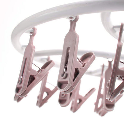 Tyidzon Drying Rack Clothing Hanging Clothes Drying Rack with 20 Clips, Heavy Duty Round Clothes Hangers Clothes Rack for Drying Towel, Sock, Hat, Scarf Pink
