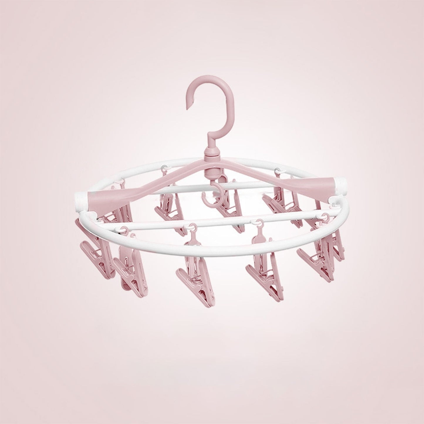 Tyidzon Drying Rack Clothing Hanging Clothes Drying Rack with 20 Clips, Heavy Duty Round Clothes Hangers Clothes Rack for Drying Towel, Sock, Hat, Scarf Pink
