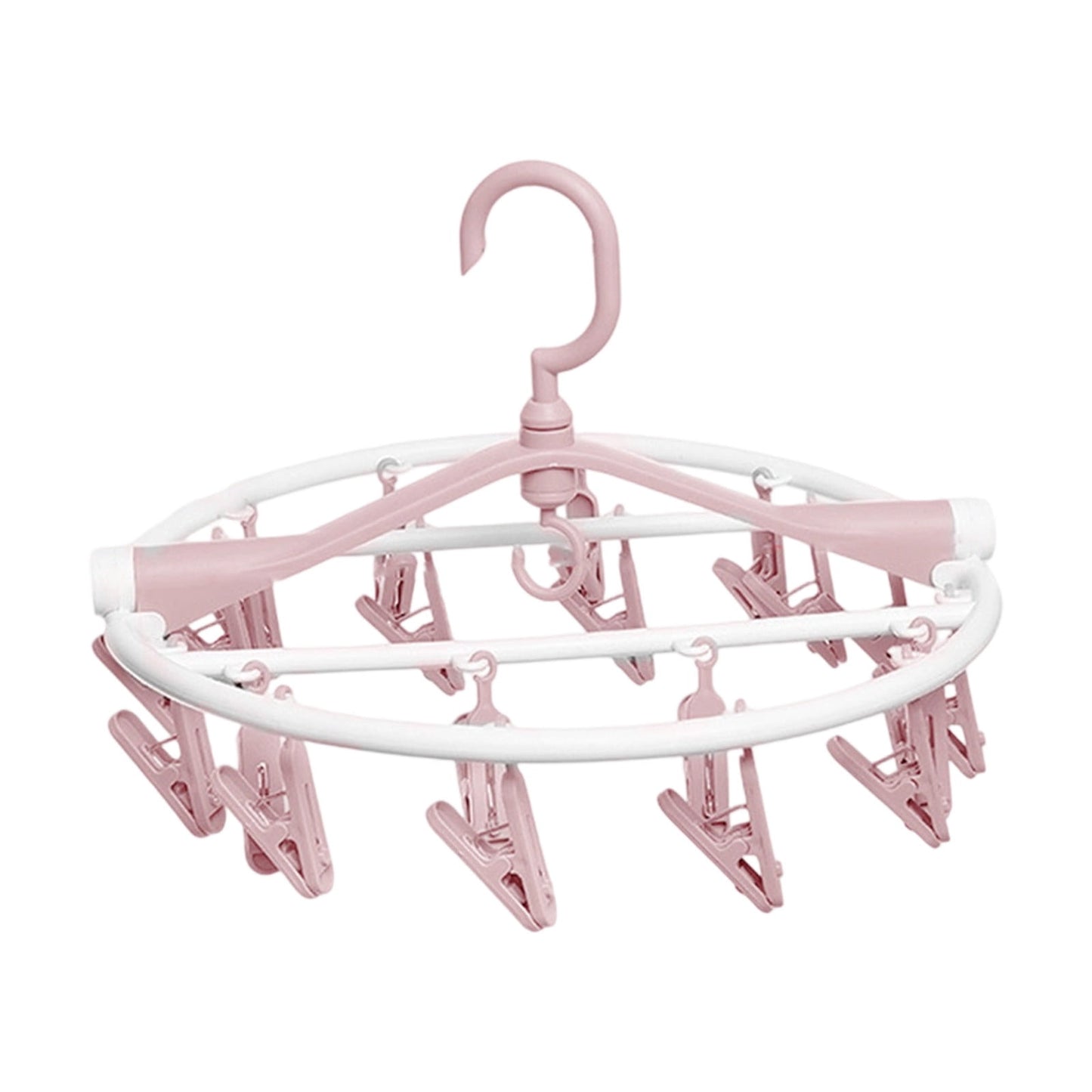 Tyidzon Drying Rack Clothing Hanging Clothes Drying Rack with 20 Clips, Heavy Duty Round Clothes Hangers Clothes Rack for Drying Towel, Sock, Hat, Scarf Pink