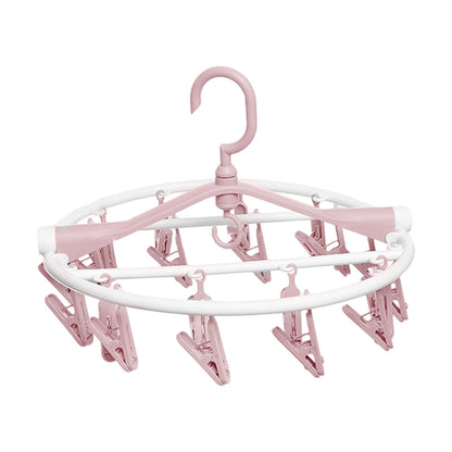 Tyidzon Drying Rack Clothing Hanging Clothes Drying Rack with 20 Clips, Heavy Duty Round Clothes Hangers Clothes Rack for Drying Towel, Sock, Hat, Scarf Pink
