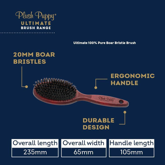 Boar bristle hair brush with slim ergonomic handle and paddle brush head