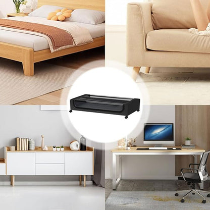 Under Bed Storage Rack Square Design with Wheels Rolling Trolley Box for Home - Black