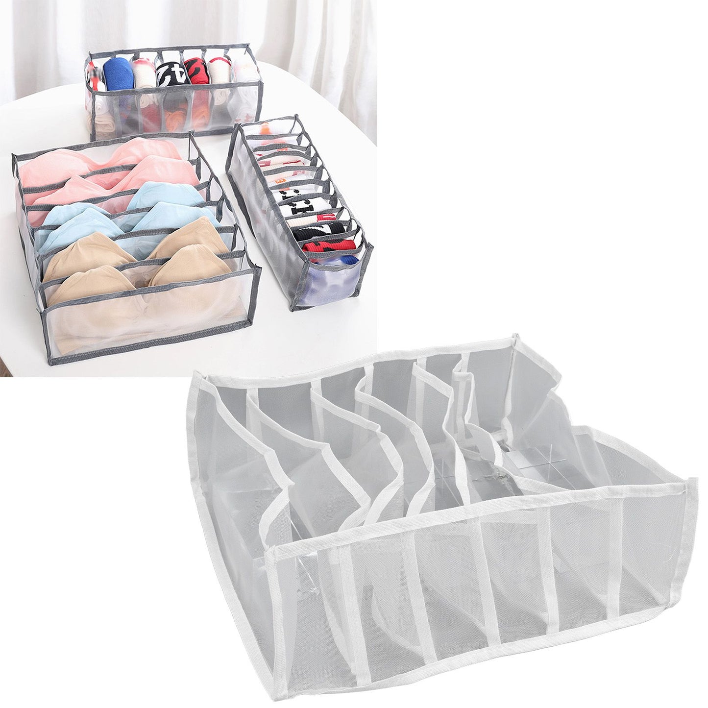 Underwear Storage Box Breathable Foldable Multiple Cells Drawer Organizer for Bras Socks6 Cells