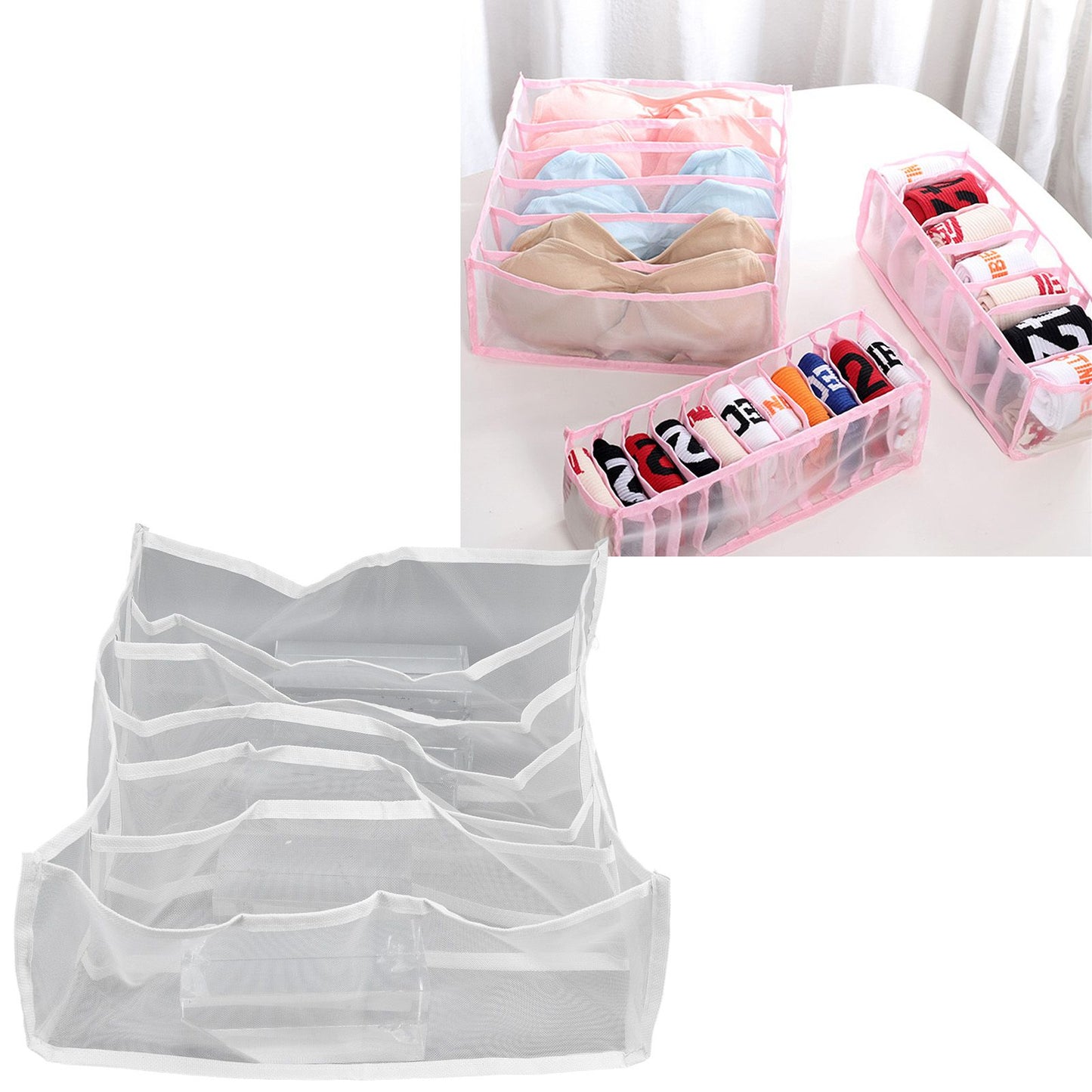 Underwear Storage Box Breathable Foldable Multiple Cells Drawer Organizer for Bras Socks6 Cells