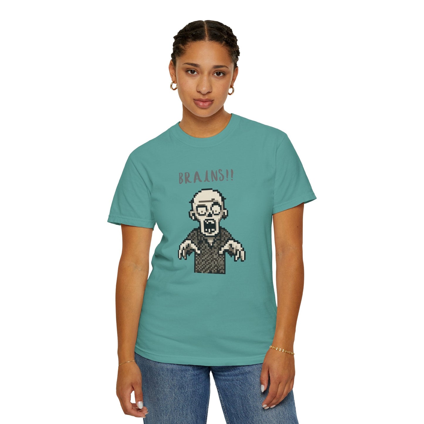 Pixel Zombie 'BRAINS!!' T-Shirt  By Aprasi