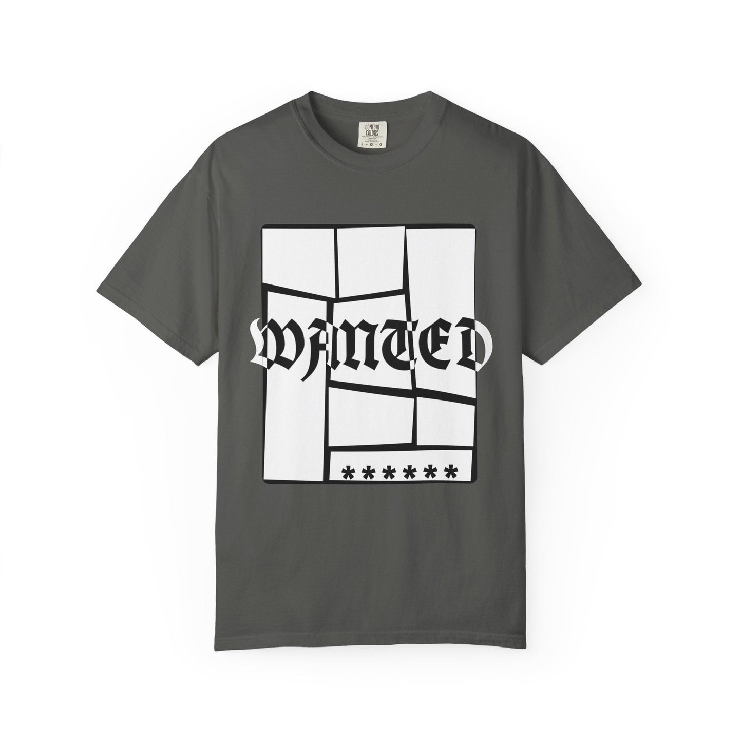 Wanted Graphic Tee Window Grid Design with wanted printed Tees
