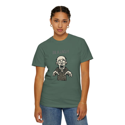 Pixel Zombie 'BRAINS!!' T-Shirt  By Aprasi