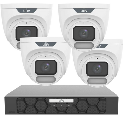 Uniview OWLVIEW 6MP Turret CCTV Kit w/ 4× IPC3626LE‑ADF28K‑WP + 4‑Ch PoE NVR501‑04B‑P4‑IQ + HDD